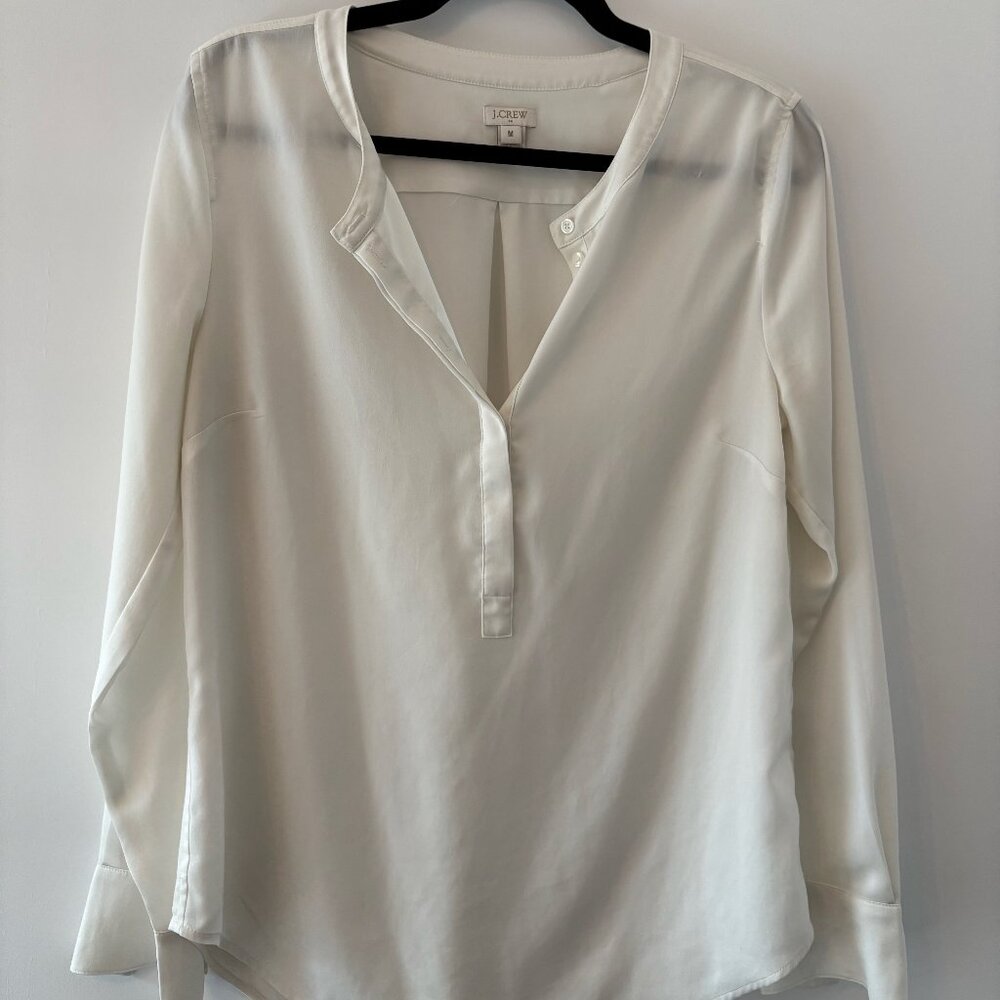 J. Crew Size M White Long Sleeve Blouse
